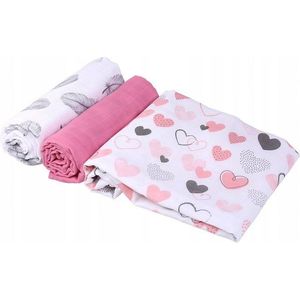 Set 3 scutece de muselina pentru copii BabyMam Pink Heart, dimensiune 60 x 75 cm imagine