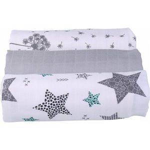 Set 3 scutece de muselina pentru copii BabyMam Grey Stars, dimensiune 60 x 75 cm imagine
