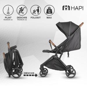 Carucior pentru copii Hapi Marlin Shadow Black ultrapliabil cu pliere automata, copertina cu protectie UV, spatar reglabil, pozitie verticala dupa pliere, certificat pana la 22 kg imagine