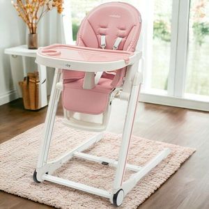 Scaun de masa New Baby Muka Dusty Pink 6-36 luni, pliabil, reglabil pe inaltime in 5 trepte, reglare suport pentru picioare in 3 trepte, greutate admisa 15 kg imagine
