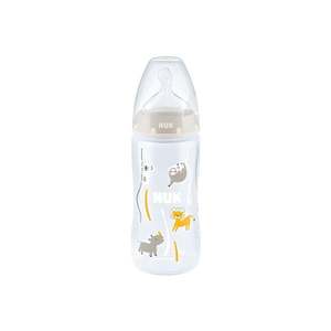 Biberon cu tetina din silicon Nuk First Choice 300 ml 0-6 luni Alb animale imagine