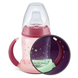 Cana cu cioc din silicon Nuk First Choice 150 ml cu toarte fluorescente, Roz imagine