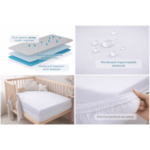Cearsaf impermeabil cu elastic Danpol din jersey pentru copii si bebelusi, respirabil, antialergic, lavabil, 120 x 60 cm imagine