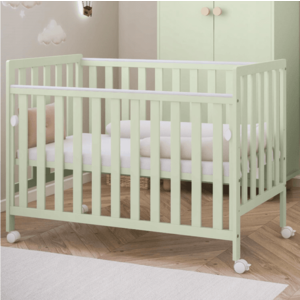 Patut din lemn Bambi menta cu laterala culisanta, roti cu blocare si protectie silicon pentru dentitie, 120 x 60 cm imagine