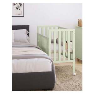 Patut din lemn Bambi menta cu laterala culisanta, roti cu blocare si protectie silicon pentru dentitie, 100 x 50 cm imagine