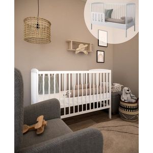 Patut 2 in 1 Pure alb din lemn cu somiera reglabila, trepte detasabile si bariera transformare 120 x 60 cm imagine