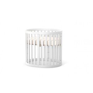 Patut oval pentru copii 90x70 cm LD14 Alb din lemn masiv de fag, 0-12 luni, saltea inclusa, cu posibilitate de extensie, inaltimea saltelei reglabila imagine