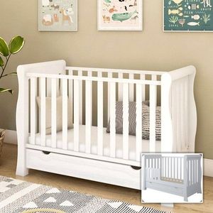 Patut 2 in 1 Megan alb din lemn cu somiera reglabila, trepte detasabile, bariera transformare si sertar integrat 120 x 60 cm imagine