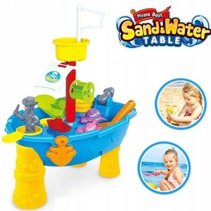 Masuta de joaca 2in1 cu apa si nisip Matadi Pirate Boat cu 24 accesorii, moara de apa, plastic durabil, dimensiune 30, 5x51x58 cm imagine