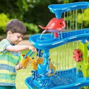 Set mare de joaca 2in1 cu apa si nisip Matadi Water Toy, 3 nivele, jucarii incluse, margini rotunjite, moara de apa, stropitoare, dimensiune 59x59x76 cm imagine