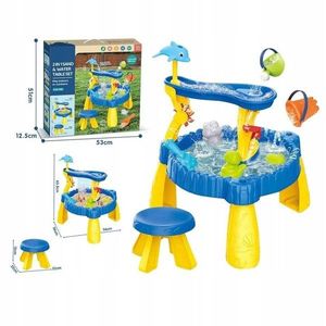 Masuta 2in1 de apa si nisip pentru copii Matadi Sand and Water Toy cu scaunel, 2 nivele, jucarii incluse, picioare robuste, dimensiune 56x56x63, 5 cm imagine