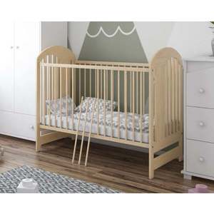 Patut din lemn pentru copii Tymon natur 120 x 60 cm, design modern cu somiera reglabila si 3 bare laterale detasabile 0-4 ani imagine