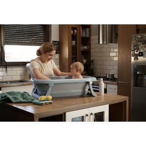 Cadita pliabila cu dop de scurgere si termometru Tega Baby Dove Grey imagine