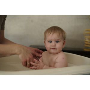 Cadita pliabila cu dop de scurgere si termometru Tega Baby Natural Linen imagine