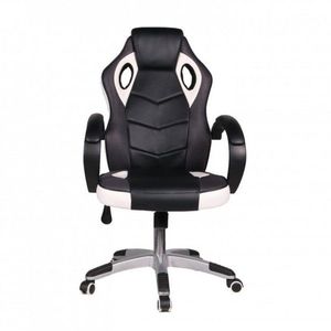 Scaun ergonomic de birou Novokids Gamer Pro Alb cu Negru, rotatie 360 grade, inaltime reglabila 117-127 cm, latime 60 cm, greutate admisa 120 kg imagine