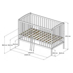 Patut din lemn Nichiduta Grace Alb 120x60 cm cu bariera inclusa, recomandat pana la 4 ani, somiera reglabila pe 3 nivele, sistem 3 bare detasabile imagine