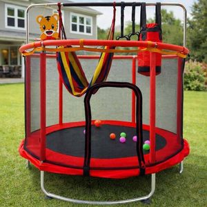 Trambulina pentru copii Red, cu set complet de accesorii, include cos de baschet, minge, hamac, diametru 155 cm, pana la 150 kg imagine