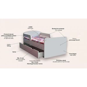 Pat pentru copii Dragon, cu manere si sertar, 2-6 ani, 130x60 cm imagine