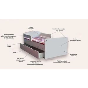 Pat pentru copii Tomas, cu sertar si saltea, 2-8 ani, 140x70 cm imagine