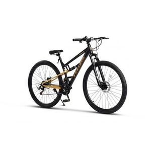 Bicicleta MTB-Full Suspension Velors Trail V26271D NegruGalben 26 inch, echipare Shimano, 21 viteze, manete secventiale, frane disc mecanice imagine