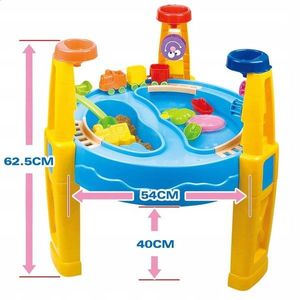 Masuta de joaca cu apa si nisip Matadi Sand and Water cu 2 compartimente, angrenaje mobile, cale ferata cu 3 vagoane, ustensile si forme de nisip incluse, dimensiune 54x62, 5 cm imagine