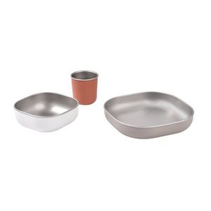 Set de masa din otel inoxidabil Beaba 4 piese Terracotta imagine