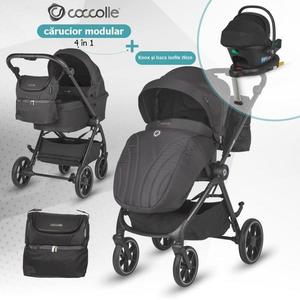 Carucior modular 4 in 1 pentru copii Coccolle Serry Jet Black cu Scoica auto iSize Coccolle Knox Black si Baza isofix iSize Coccolle Knox imagine