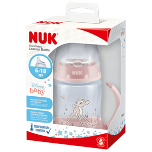 Biberon Nuk First Choice 150 ml cu tetina invatare silicon si control temperatura 6-18 luni Disney Bambi imagine