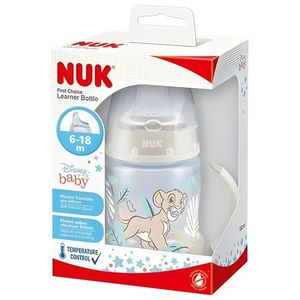 Biberon Nuk First Choice 150 ml cu tetina invatare din silicon 6-18 luni, control temperatura, Disney Lion King imagine