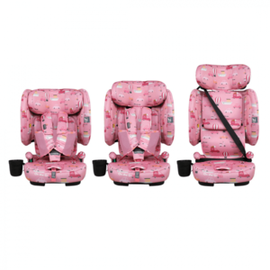 Scaun auto pentru copii i-Size 76-150 cm Cosatto On The Go Itchy Feet Rosy cu sistem Isofix si Top-Tether, testare ADAC, pliere compacta, geanta de transport imagine