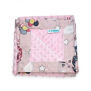Paturica cu 2 fete din plus minky si bumbac 100 x 100 cm model baloane, roz imagine