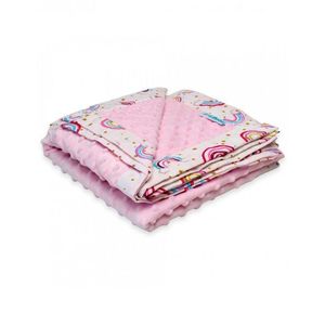 Paturica cu 2 fete din plus minky si bumbac 100 x 100 cm model curcubee, roz imagine