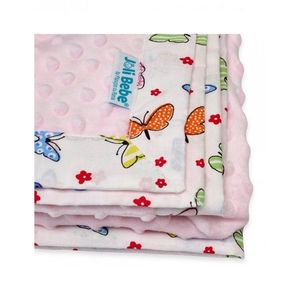 Paturica cu 2 fete din plus minky si bumbac 100 x 100 cm model fluturi, roz imagine