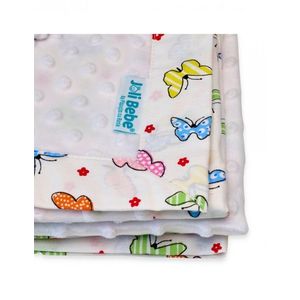 Paturica cu 2 fete din plus minky si bumbac 100 x 100 cm model fluturi, alb imagine