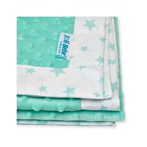 Paturica cu 2 fete din plus minky si bumbac 100 x 100 cm model stele, menta imagine