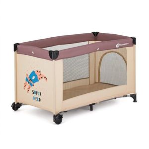 Patut pliabil pentru copii PetiteMars Koot maro 120x60 cm cu roti, functie de tarc, pliere compacta, include geanta de transport, intrare laterala cu fermoar, greutate admisa 15 kg, 0-30 luni imagine