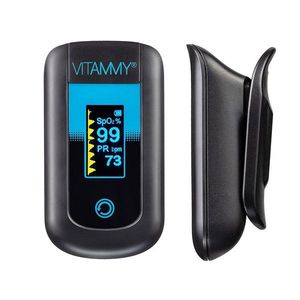 Pulsoximetru Vitammy eSaturino negru masoara saturatia de oxigen din sange si pulsul, algoritm de toleranta la miscare, ecran OLED bicolor, 4 directii de afisare imagine