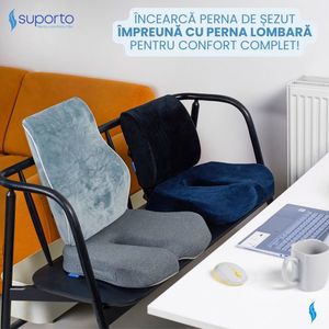Perna ortopedica pentru sezut Suporto Slim Gri din spuma cu memorie cu suport pentru coccis imagine