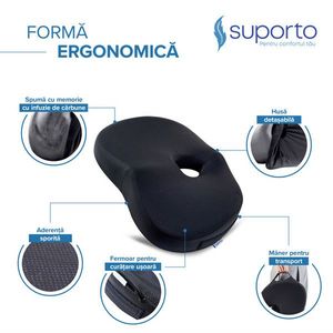 Set perna pentru sezut si perna lombara Suporto Compact negru imagine