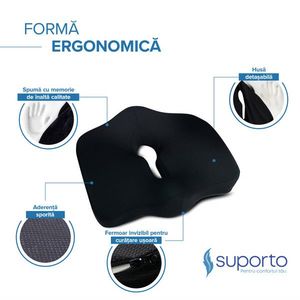 Set perna pentru sezut semi-colac si perna lombara confort Suporto negru imagine