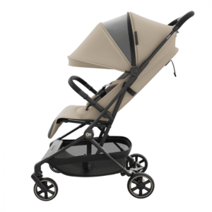 Carucior pentru copii Kinderkraft Nebo Soft Beige, cadru din aluminiu, compact, compatibil avion, greutate admisa 22 kg, include geanta de transport si curea de umar imagine