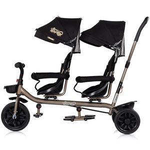 Tricicleta pentru gemeni Chipolino Hip Hop Noir cu sezut rotativ 360 grade, suporturi pentru picioare, bara de protectie, cosulete imagine