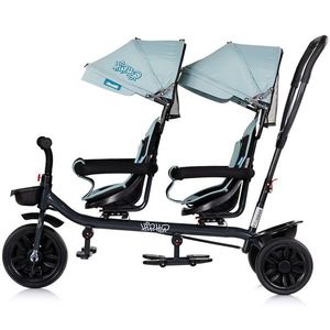 Tricicleta pentru gemeni Chipolino Hip Hop Matcha cu sezut rotativ 360 grade, suporturi pentru picioare, bara de protectie, cosulete imagine