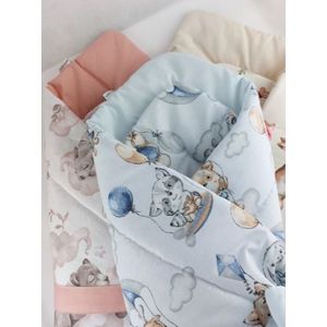 Paturica multifunctionala de infasat bebelusi Bocioland Fox and Bunny 80x80 cm, din bumbac 100, fixare cu panglica asortata imagine