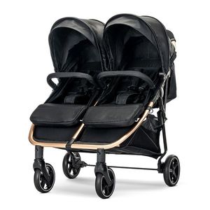 Carucior pentru gemeni Lorelli Duo Black, cadru din aluminiu, spatar reglabil pozitii multiple, geanta pentru mama inclusa imagine