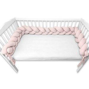 Protectie laterala MimiNu pentru patut tip bumper impletit din bumbac 240x17 cm Soft Powder Pink imagine