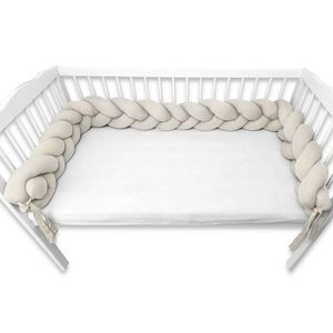 Protectie laterala MimiNu pentru patut tip bumper impletit din bumbac 240x17 cm Soft Beige imagine
