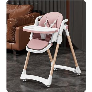 Scaun de masa pentru copii Little Mom pink, structura metalica triunghiulara, pliabil, cu spatarul si tavita ajustabile, husa detasabila, roti cu blocare imagine