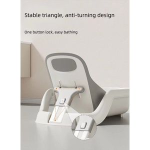Cadita pentru bebelusi Little Mom Grey cu spatar reglabil cu 4 unghiuri de inclinare, suport de dus integrat, sistem de blocare triunghiular, dimensiune 75 x 20 x 39 cm imagine