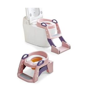 Reductor toaleta pentru copii Little Mom Pink, pliabil, ergonomic, sezut din PVC, manere de sustinere, vas colector detasabil, protectie anti-stropire, suprafata antiderapanta, 55 x 35 x 58 cm imagine